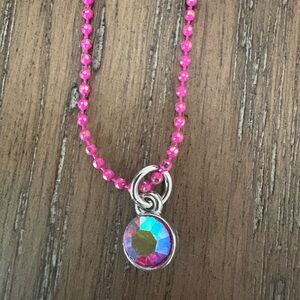 Pink Beaded Necklace with Silver Pendant